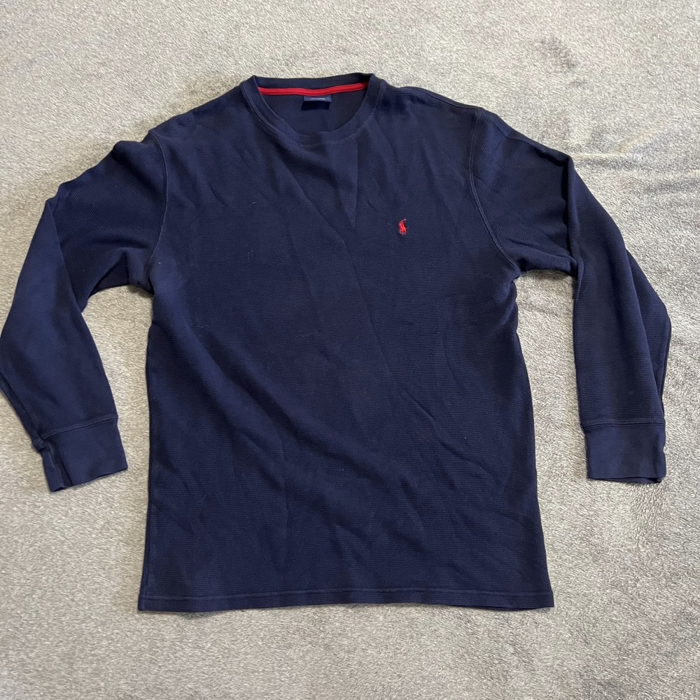 Polo Ralph Lauren Sleepwear Men XL Blue Waffle Knit Thermal Long Sleeve Shirt